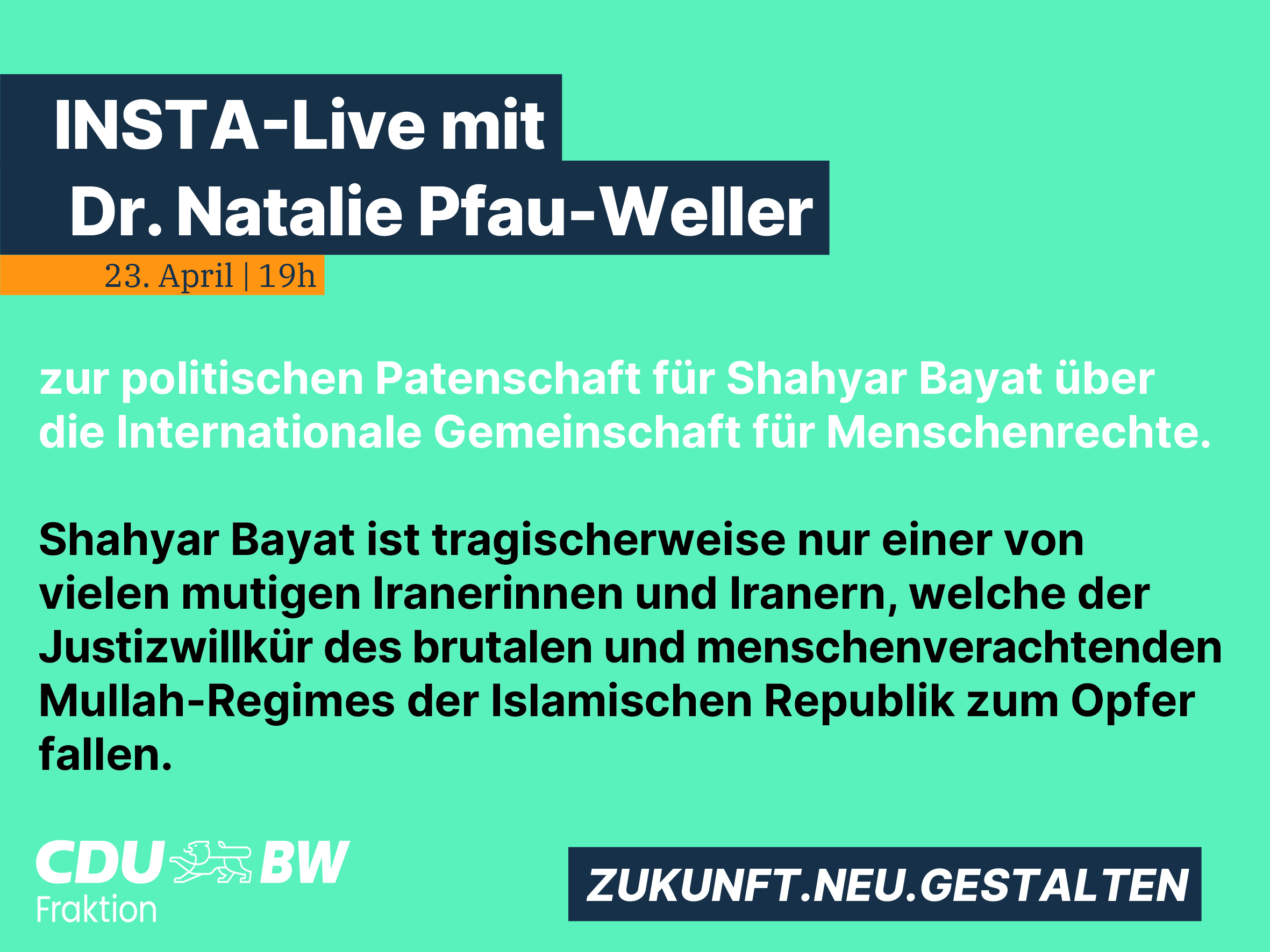 Insta-Live zur politischen Patenschaft für Shahyar Banat