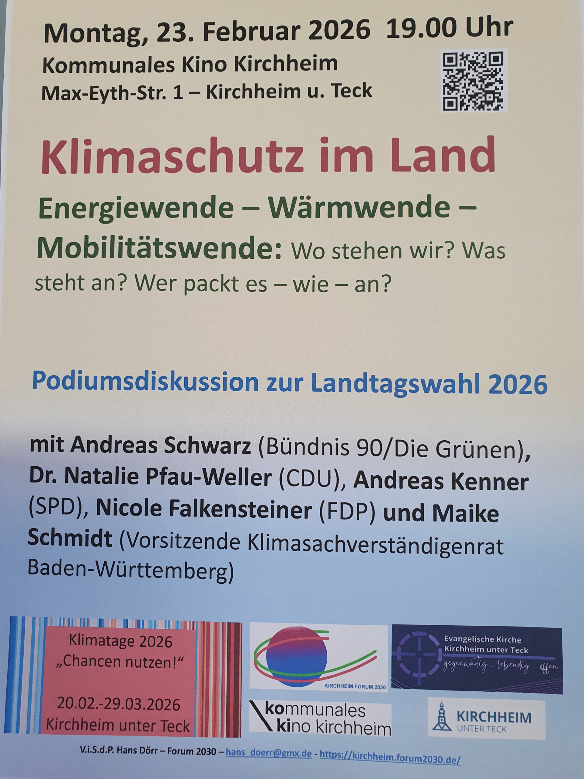Podiumsdiskussion zur Landtagswahl "Klimaschutz im Land"